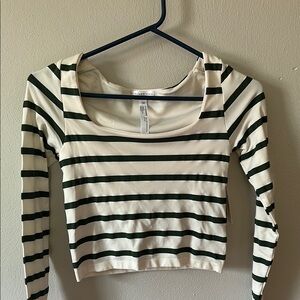 Striped Long Sleeve Top - Green and White